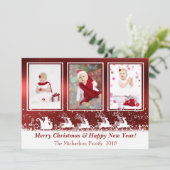 レッドメタリックサンタスノーフォトクリスマスカード シーズンカード (スタンド正面)