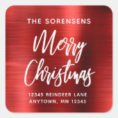 レッドメタリックメリークリスマス差出人住所 スクエアシール (正面)