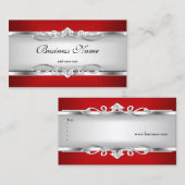 レッドメタルクロムルッエレガントクホワイトスタイルシルバー 名刺 (正面/裏面)