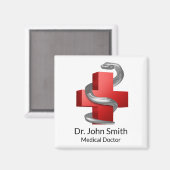 レッドメディカルクロスシルバーシンボルヘビ マグネット (正面/裏面)