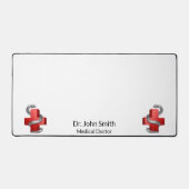 レッドメディカルクロスシンボルシルバーヘビ デスクマット (正面)