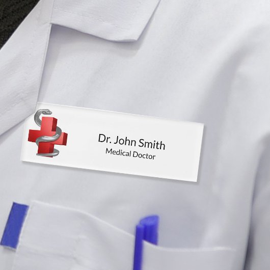 レッドメディカルクロスシンボルヘビのスネークシルバー 名札