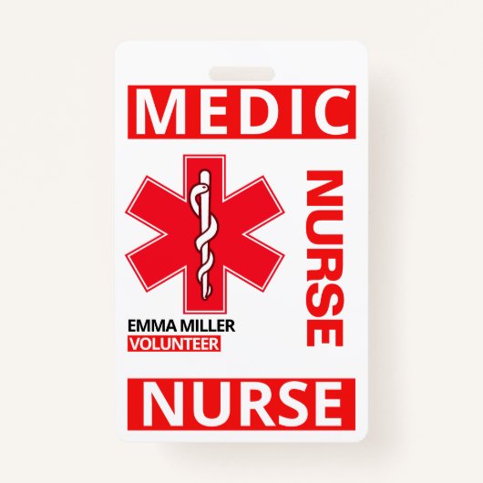 レッドメディカルプリントナース名前をカスタムする社員 バッジ (正面)