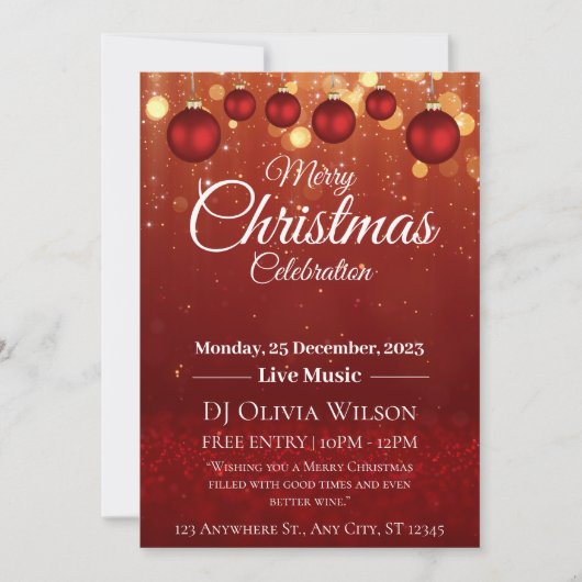 レッドメリーエレガントクリスマスパーティの招待状 シーズンカード (正面)