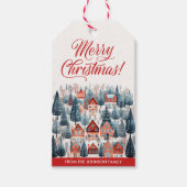レッドメリークリスマスウィンタービレッジホリデー ギフトタグ (正面)