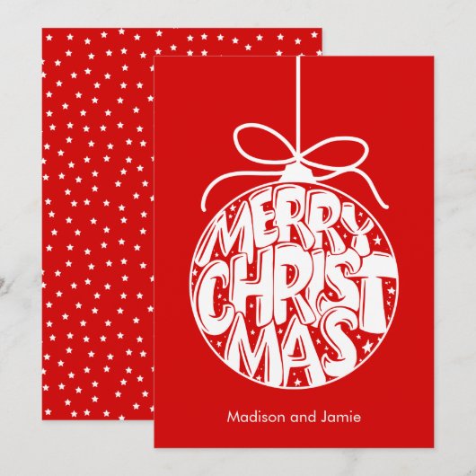 レッドメリークリスマスオーナメントクリスマスカード シーズンカード (正面/裏面)