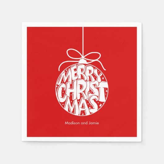 レッドメリークリスマスオーナメントホリデー スタンダードカクテルナプキン (正面)