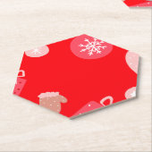 レッドメリークリスマスオーナメント雪片グローブ ペーパーコースター (アングル)