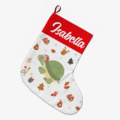 レッドメリークリスマスカメ海サンタハットクリスマス ラージクリスマスストッキング (正面 (吊り時))