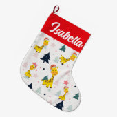 レッドメリークリスマスキリン動物園サンタハットクリスマス ラージクリスマスストッキング (正面 (吊り時))