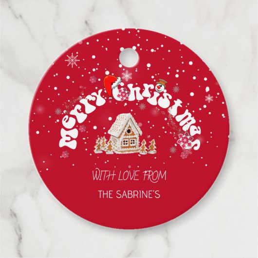レッドメリークリスマスグラフィティギフトラベル フェイバータグ (正面)