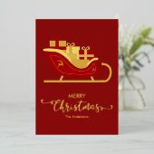 レッドメリークリスマスサンタそり 箔シーズンカード (立ち正面)