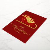 レッドメリークリスマスサンタそり 箔シーズンカード (回転した状態)