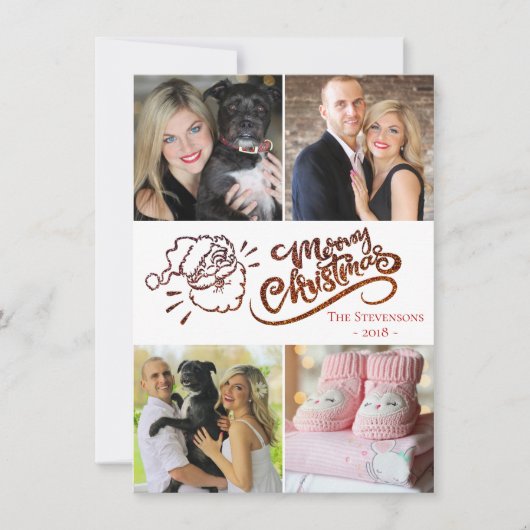 レッドメリークリスマスサンモダンタ4フォトコラージュ シーズンカード (正面)