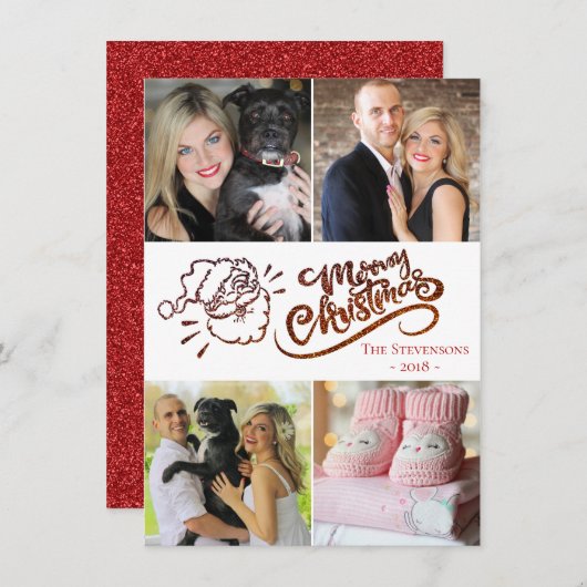 レッドメリークリスマスサンモダンタ4フォトコラージュ シーズンカード (正面/裏面)