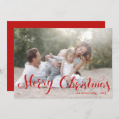 レッドメリークリスマススクリプトホリデーフォトフラットカード シーズンカード (正面/裏面)