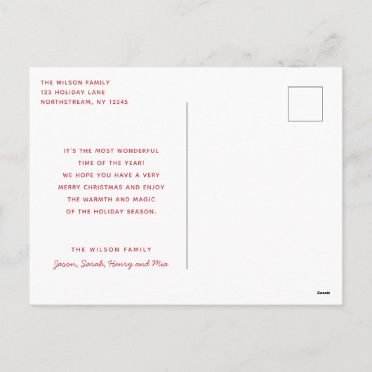 レッドメリークリスマススクリプトミニマリスト シーズンポストカード (裏面)