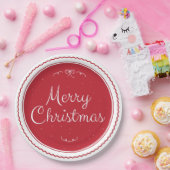 レッドメリークリスマススタンプ紙プレート ペーパープレート (パーティー)