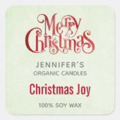 レッドメリークリスマスタイポグラフィキャンドルビジネス スクエアシール (正面)