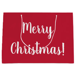 レッドメリークリスマスタイポグラフィスクリプト ラージペーパーバッグ