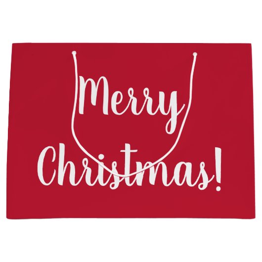 レッドメリークリスマスタイポグラフィスクリプト ラージペーパーバッグ (正面)