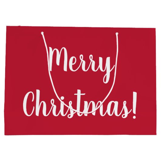 レッドメリークリスマスタイポグラフィスクリプト ラージペーパーバッグ (裏面)