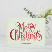 レッドメリークリスマスタイポグラフィフェスティバルフォント シーズンカード (スタンド正面)