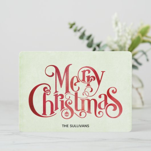 レッドメリークリスマスタイポグラフィフェスティバルフォント シーズンカード (スタンド正面)