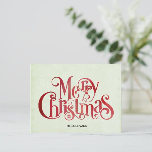 レッドメリークリスマスタイポグラフィフェスティバルフォント シーズンポストカード (スタンド正面)