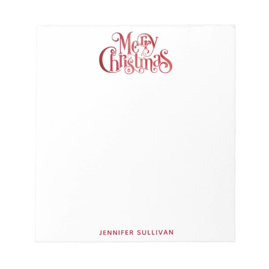 レッドメリークリスマスタイポグラフィフェスティバルフォント ノートパッド (正面)