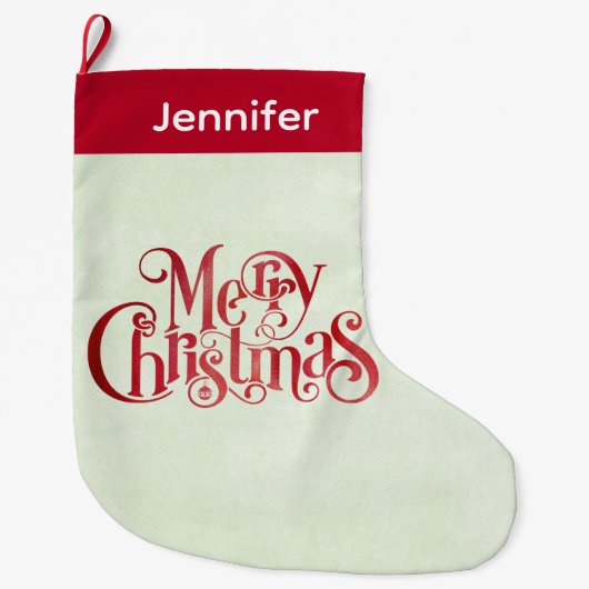 レッドメリークリスマスタイポグラフィフェスティバルフォント ラージクリスマスストッキング (正面)
