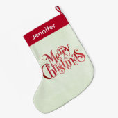 レッドメリークリスマスタイポグラフィフェスティバルフォント ラージクリスマスストッキング (裏面 (吊り時))