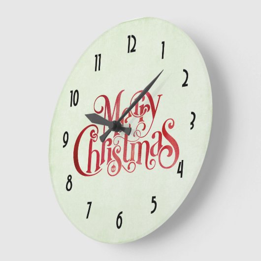 レッドメリークリスマスタイポグラフィフェスティバルフォント ラージ壁時計 (傾斜)