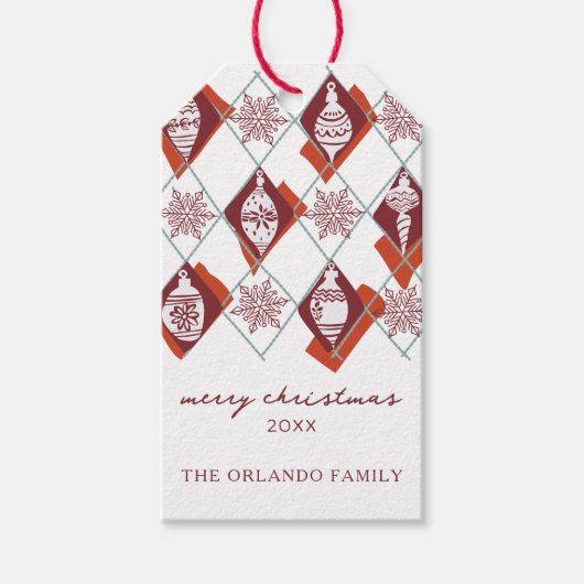 レッドメリークリスマスタイポグラフィホリデーギフトラベル ギフトタグ (正面)