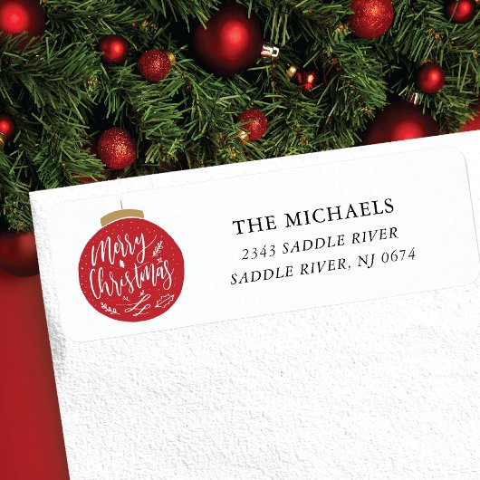 レッドメリークリスマスツリーオーナメント ラベル