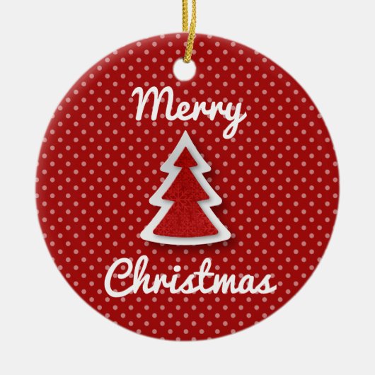 レッドメリークリスマスツリーサークルオーナメント セラミックオーナメント (正面)