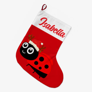 レッドメリークリスマスディアレディーバグサンタハットクリスマス ラージクリスマスストッキング