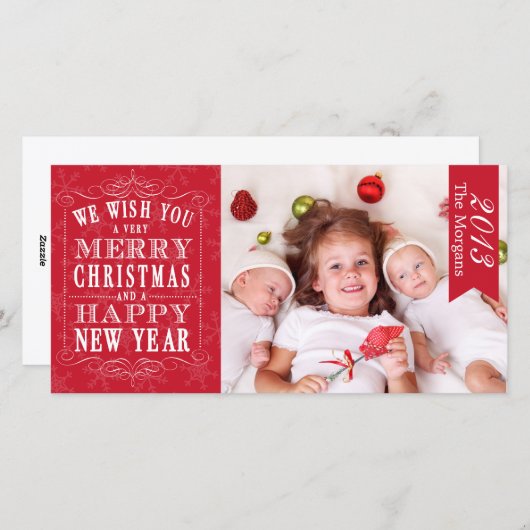 レッドメリークリスマスハッピーニューイヤーカード シーズンカード (正面/裏面)