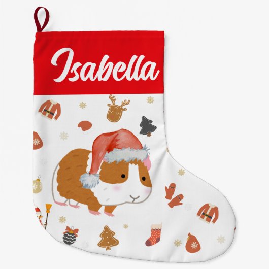 レッドメリークリスマスハムスターサンタホリデーキッズ ラージクリスマスストッキング (正面)