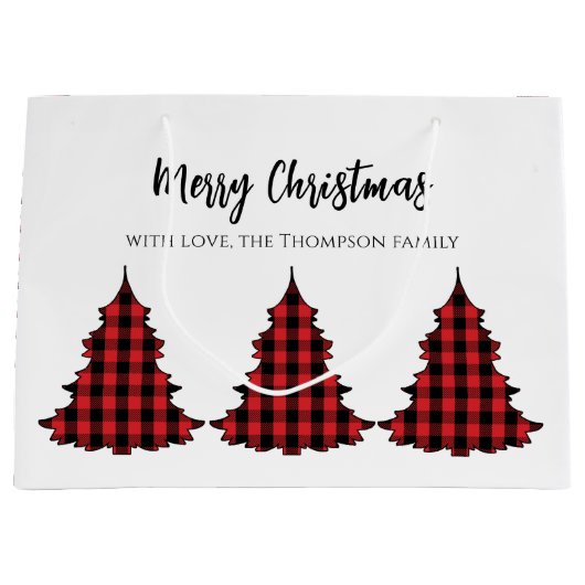 レッドメリークリスマスバッファローチェックカスタム ラージペーパーバッグ (正面)