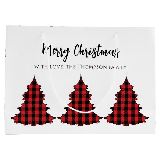 レッドメリークリスマスバッファローチェックカスタム ラージペーパーバッグ (裏面)