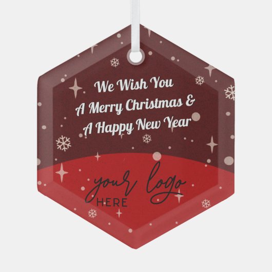 レッドメリークリスマスビジネスロゴシンプルデコールGla ガラスオーナメント (正面)