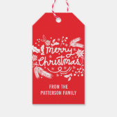 レッドメリークリスマスフェスティバルホリデーフローラ名 ギフトタグ (正面)