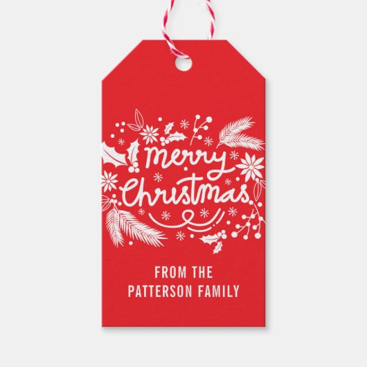レッドメリークリスマスフェスティバルホリデーフローラ名 ギフトタグ (正面)