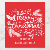 レッドメリークリスマスフェスティバルホリデーフローラ名 ワインラベル (シングルラベル)