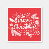 レッドメリークリスマスフェスティバルホリデーホワイトフローラ スタンダードカクテルナプキン (正面)