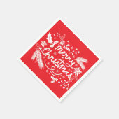 レッドメリークリスマスフェスティバルホリデーホワイトフローラ スタンダードカクテルナプキン (角)