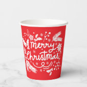 レッドメリークリスマスフェスティバルホリデーホワイトフローラ 紙コップ (裏面)