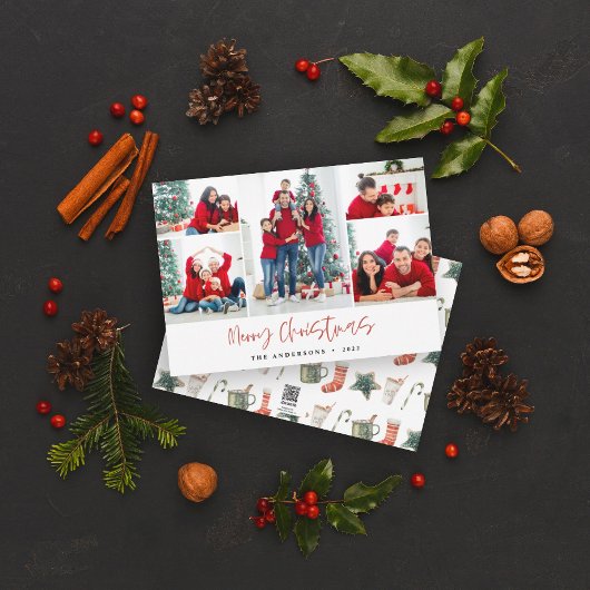 レッドメリークリスマスフォトカード5写真 シーズンカード