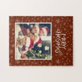 レッドメリークリスマスフォトジグのスノーフレーク模様 ジグソーパズル (横)